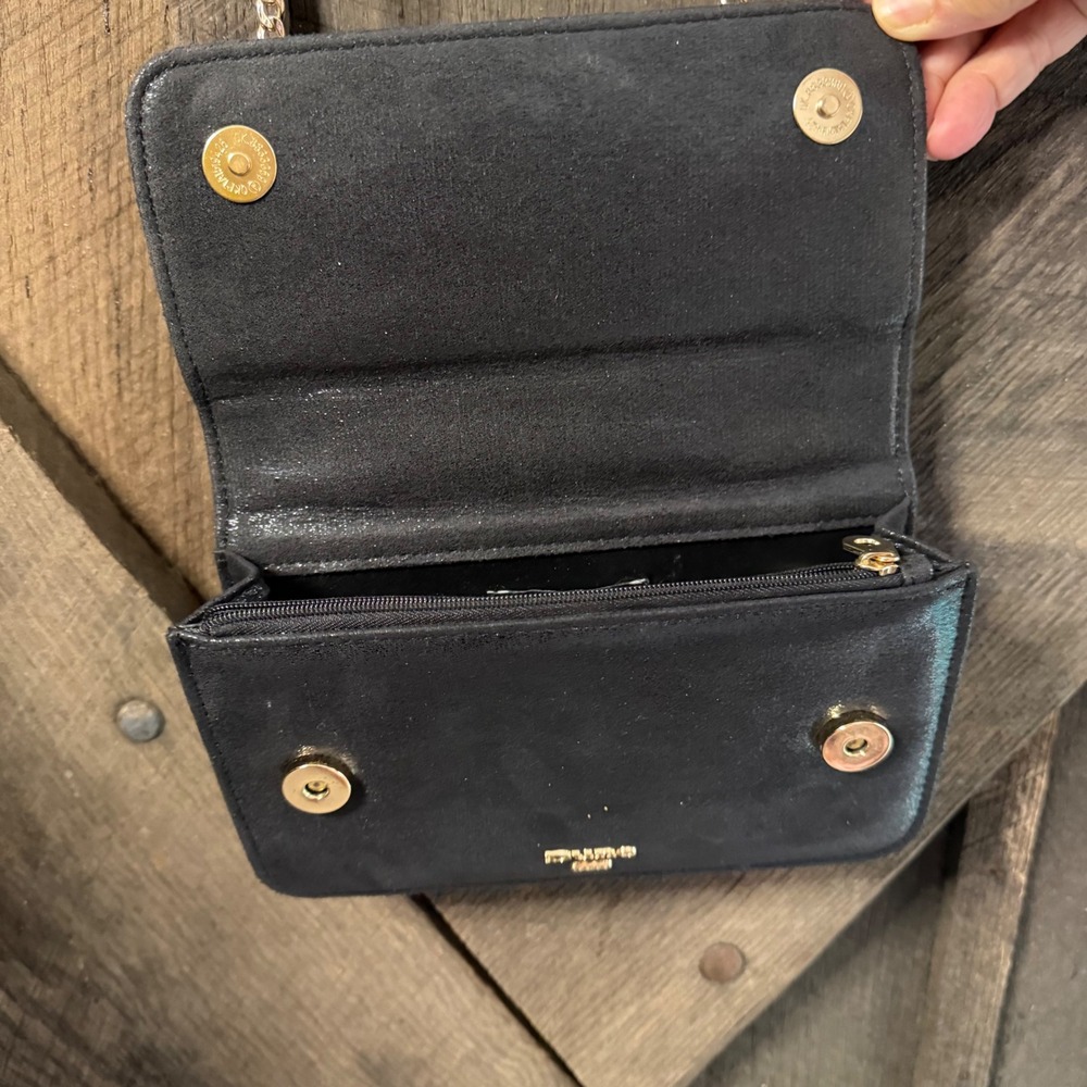 Dune London Metallic Flap Crossbody Bag OS Green Black Evening Clutch - Picture 7 of 8